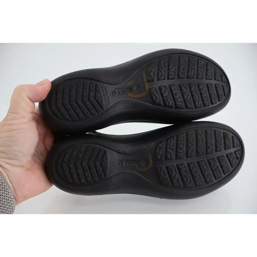 CROCS Women's Jayna Slingback Flats Size 8 Black Rubber Slip On Beach Shoe Comfy